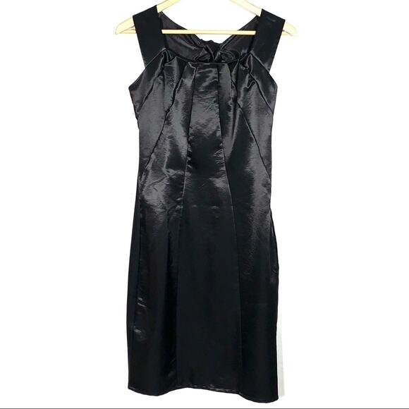 Reserved 38 black satin sleeveless knee length formal sheath dress size 8 - Picture 1 of 7